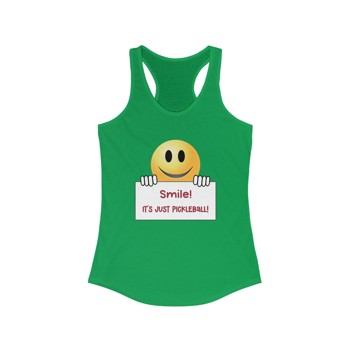 Smile It's Just Pickleball Women's Racerback Tank - Great Pickleball Stuff