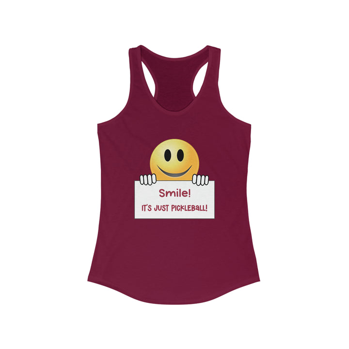 Smile It's Just Pickleball Women's Racerback Tank - Great Pickleball Stuff