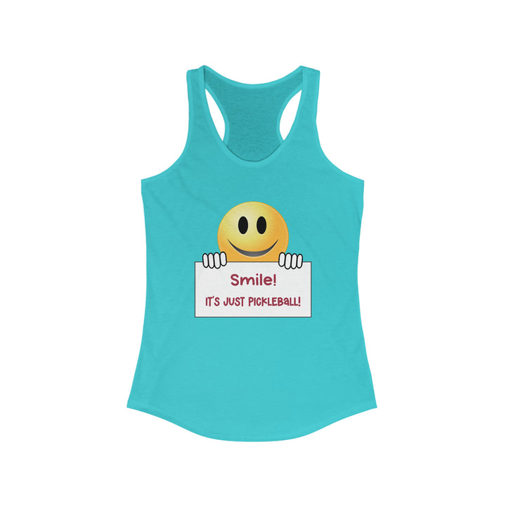 Smile It's Just Pickleball Women's Racerback Tank - Great Pickleball Stuff