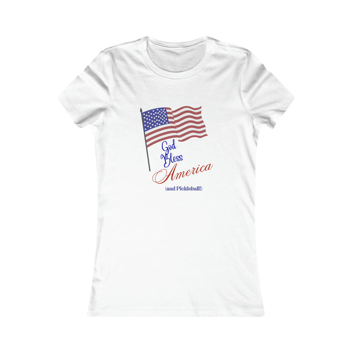 God Bless America and Pickleball Women's Slim-Fit Premium Cotton T-Shirt - Great Pickleball Stuff