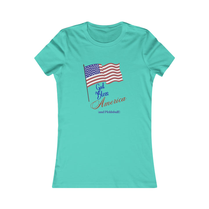 God Bless America and Pickleball Women's Slim-Fit Premium Cotton T-Shirt - Great Pickleball Stuff