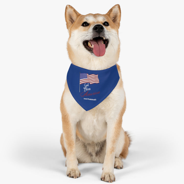 God Bless America and Pickleball Pet Bandana with Collar (Navy) - Great Pickleball Stuff