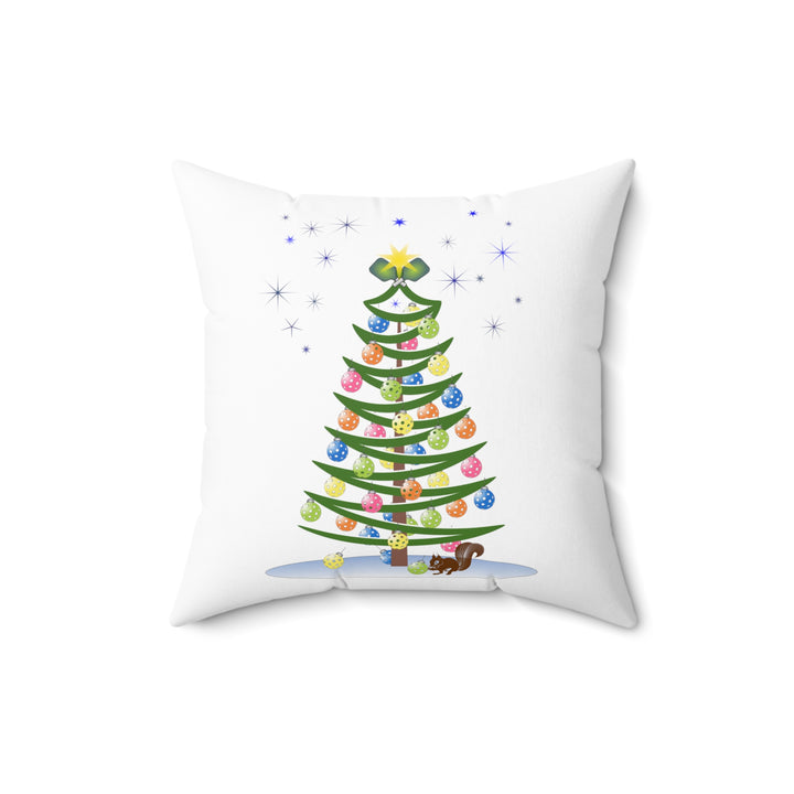 Pickleball Christmas Tree Square Pillow-White - Great Pickleball Stuff