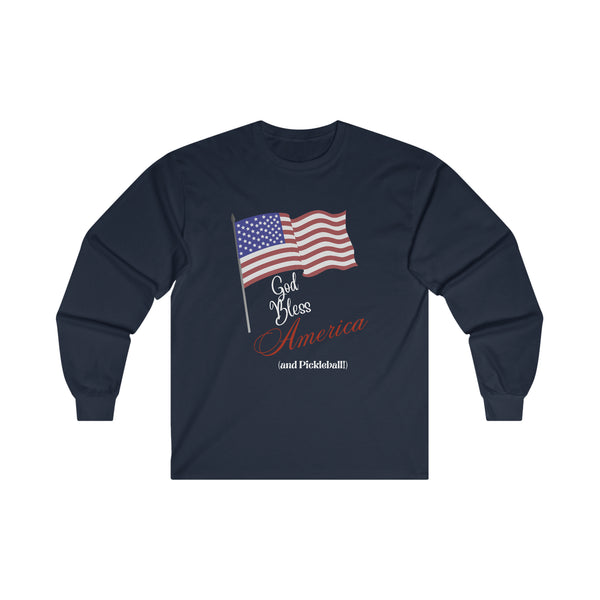 God Bless America and Pickleball Ultra Cotton Long Sleeve Tee - Great Pickleball Stuff