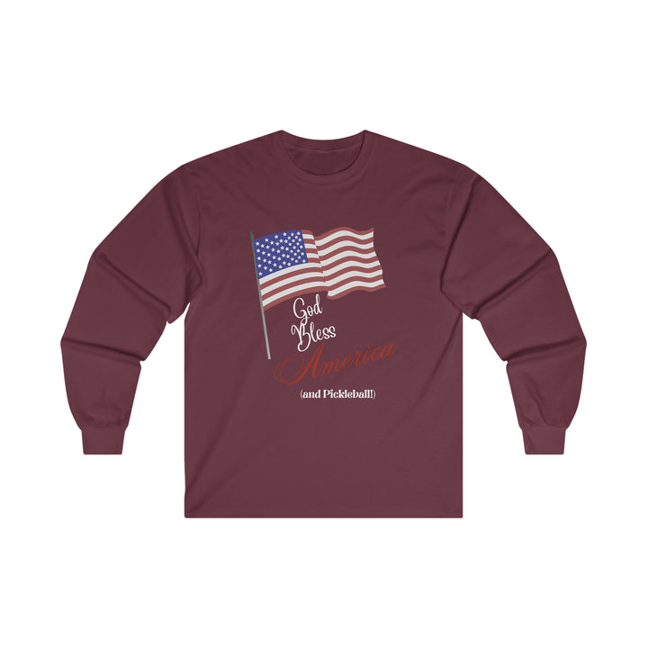 God Bless America and Pickleball Ultra Cotton Long Sleeve Tee - Great Pickleball Stuff