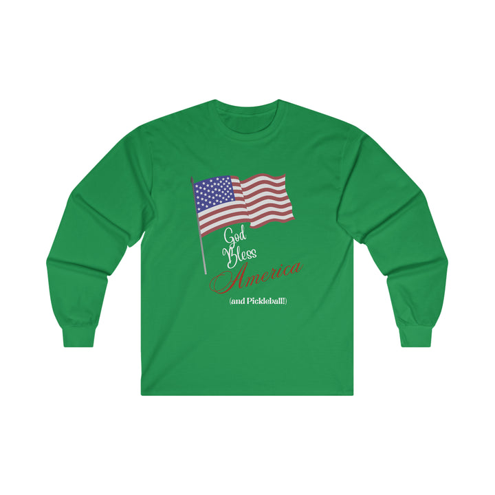 God Bless America and Pickleball Ultra Cotton Long Sleeve Tee - Great Pickleball Stuff