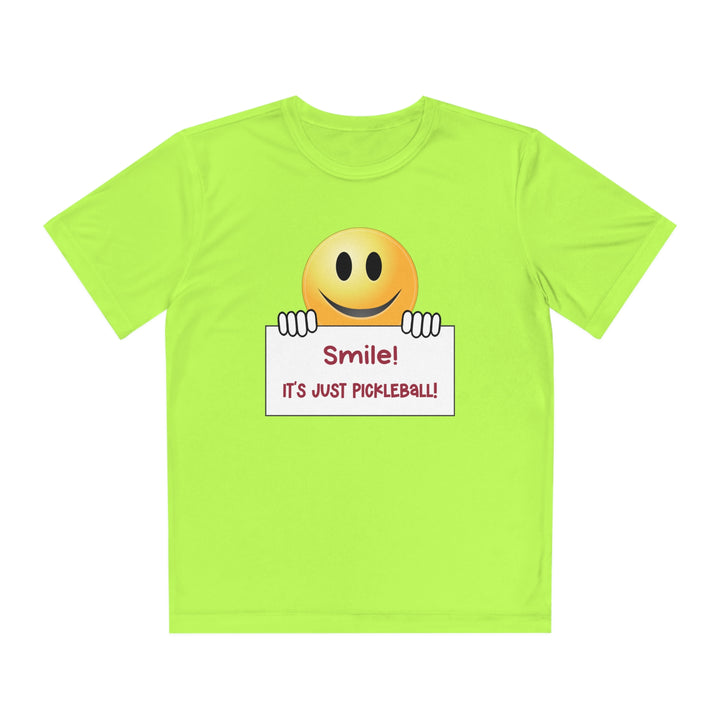 Smile It's Just Pickleball Youth Moisture-Wicking T-Shirt - Great Pickleball Stuff