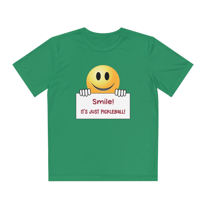 Smile It's Just Pickleball Youth Moisture-Wicking T-Shirt - Great Pickleball Stuff