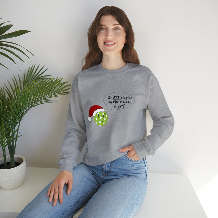 Pickleball Playing on Christmas Unisex Crewneck Sweatshirt - Great Pickleball Stuff