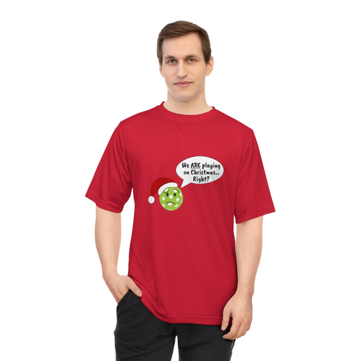 Pickleball Playing on Christmas Unisex Moisture-Wicking T-Shirt - Great Pickleball Stuff