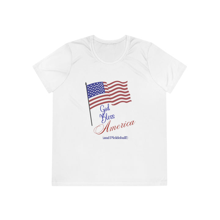 God Bless America and Pickleball Women's Moisture-Wicking T-Shirt - Great Pickleball Stuff