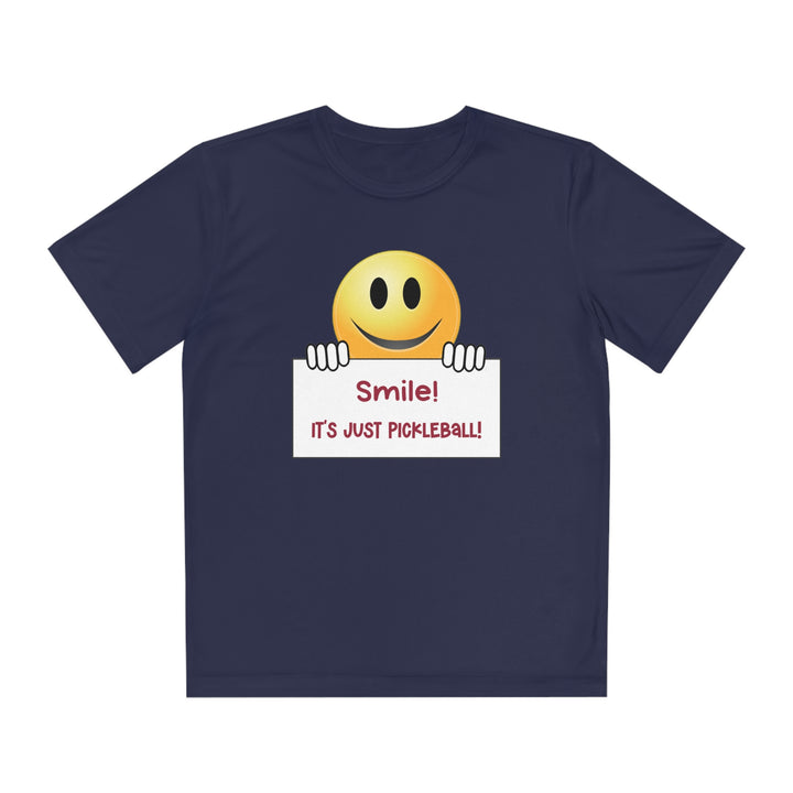 Smile It's Just Pickleball Youth Moisture-Wicking T-Shirt - Great Pickleball Stuff