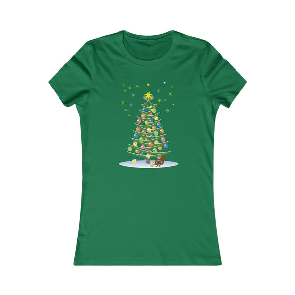 Pickleball Christmas Tree Women's Slim-Fit Premium Cotton T-Shirt - Great Pickleball Stuff