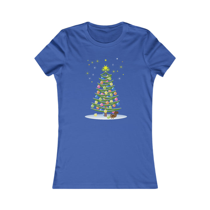 Pickleball Christmas Tree Women's Slim-Fit Premium Cotton T-Shirt - Great Pickleball Stuff