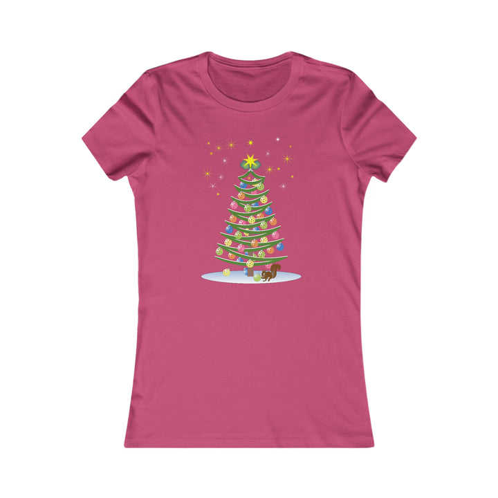 Pickleball Christmas Tree Women's Slim-Fit Premium Cotton T-Shirt - Great Pickleball Stuff