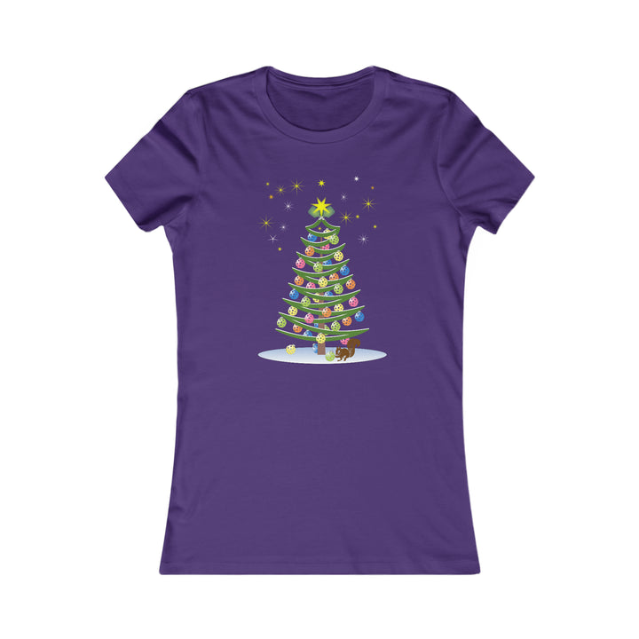 Pickleball Christmas Tree Women's Slim-Fit Premium Cotton T-Shirt - Great Pickleball Stuff