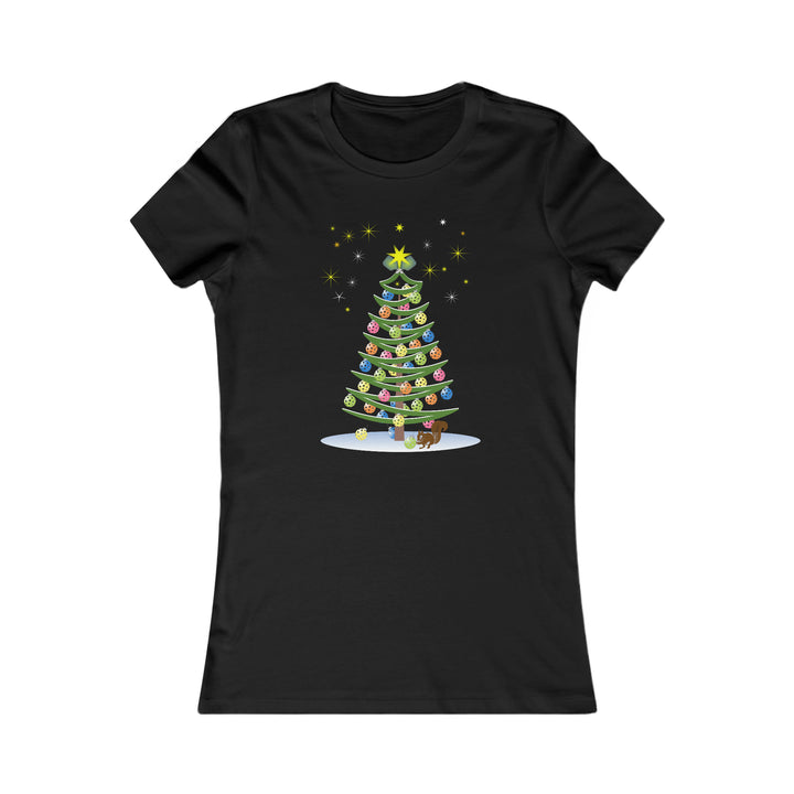 Pickleball Christmas Tree Women's Slim-Fit Premium Cotton T-Shirt - Great Pickleball Stuff