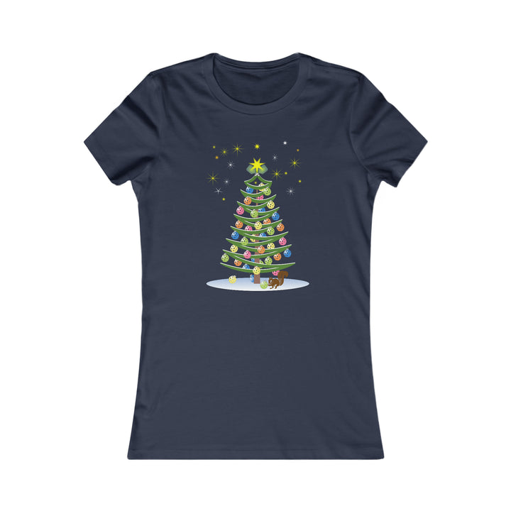 Pickleball Christmas Tree Women's Slim-Fit Premium Cotton T-Shirt - Great Pickleball Stuff