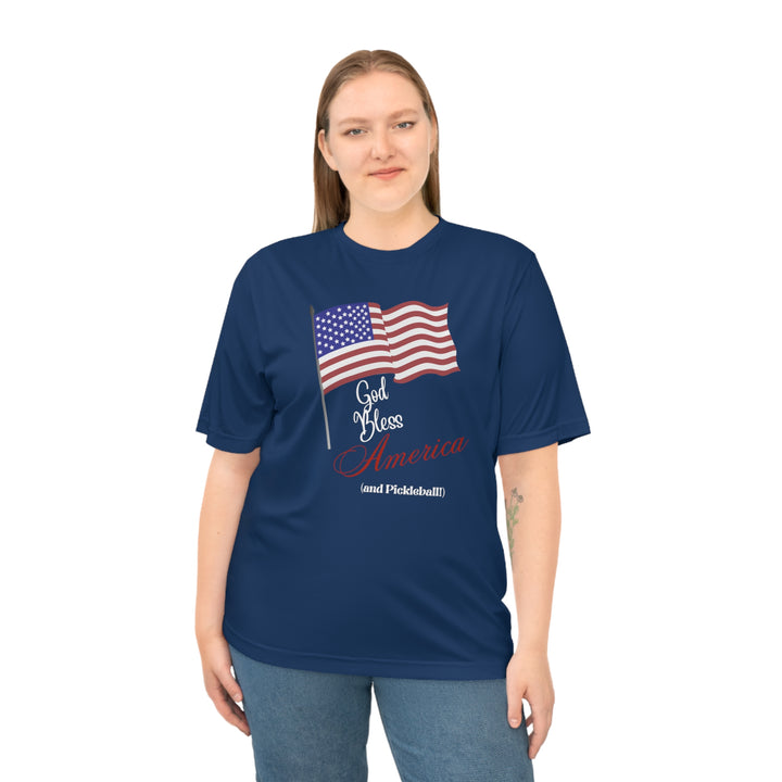 God Bless America and Pickleball Unisex Moisture-Wicking T-Shirt - Great Pickleball Stuff