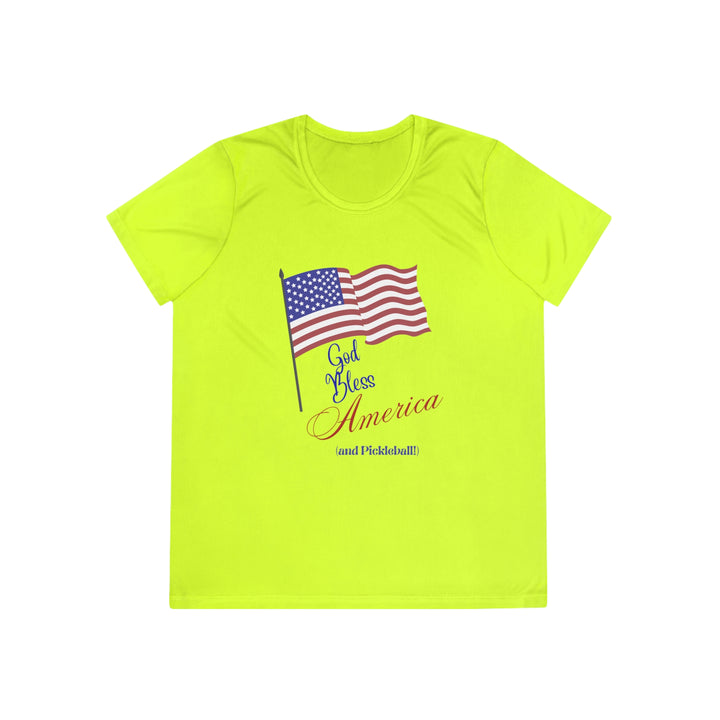 God Bless America and Pickleball Women's Moisture-Wicking T-Shirt - Great Pickleball Stuff