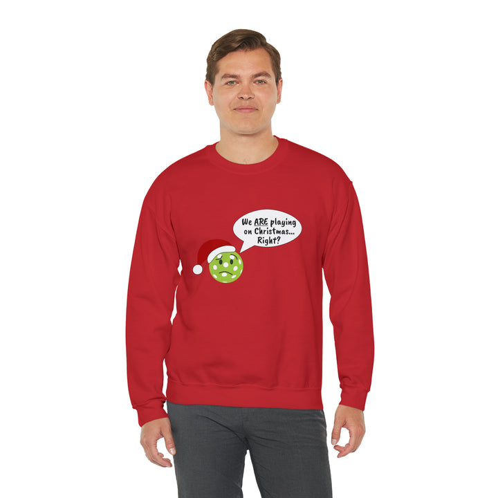 Pickleball Playing on Christmas Unisex Crewneck Sweatshirt - Great Pickleball Stuff