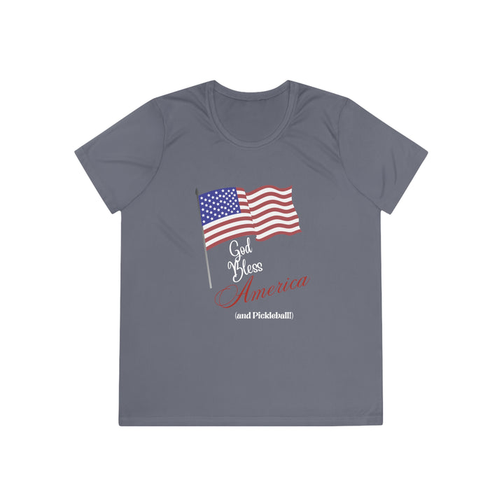 God Bless America and Pickleball Women's Moisture-Wicking T-Shirt - Great Pickleball Stuff