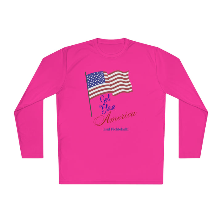 God Bless America and Pickleball Unisex Moisture-Wicking Long Sleeve Tee - Great Pickleball Stuff