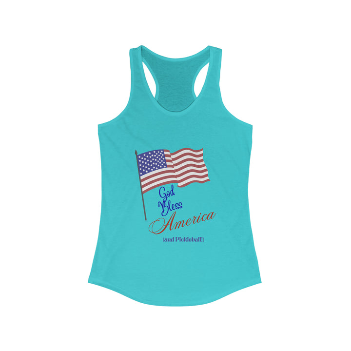 God Bless America and Pickleball: Women's Racerback Tank - Great Pickleball Stuff