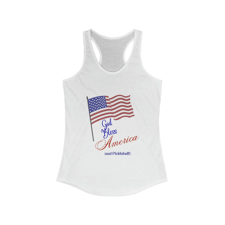 God Bless America and Pickleball: Women's Racerback Tank - Great Pickleball Stuff