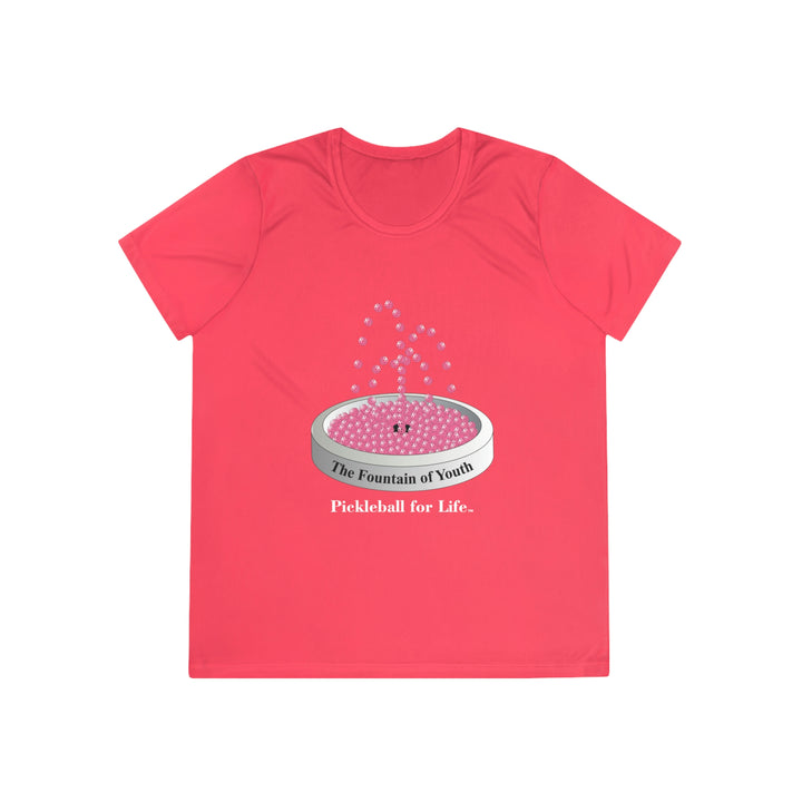 The Pickleball Fountain-Pink Women's Moisture-Wicking T-Shirt - Great Pickleball Stuff