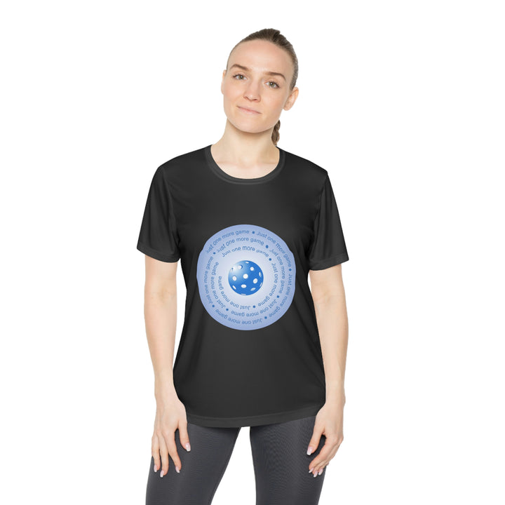 Just One More Game-Blue Women's Moisture-Wicking T-Shirt - Great Pickleball Stuff