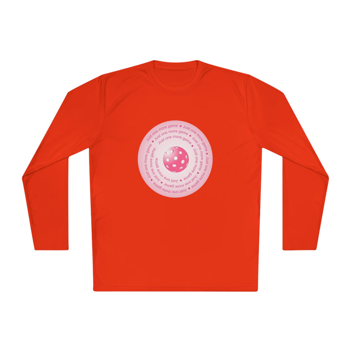 Just One More Game-Pink Unisex Moisture-Wicking Long Sleeve Tee - Great Pickleball Stuff