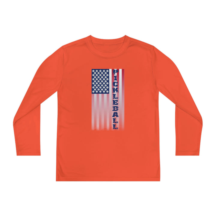 Pickleball Flag Vertical-2 (Faded) Youth Long Sleeve Moisture-Wicking T-Shirt - Great Pickleball Stuff