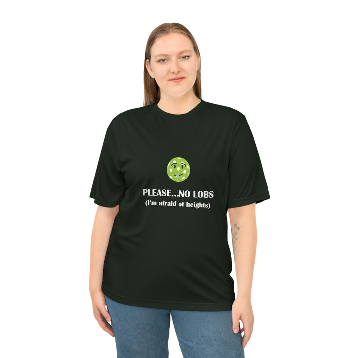 Please No Lobs-I'm Afraid of Heights Unisex Moisture-Wicking T-Shirt - Great Pickleball Stuff