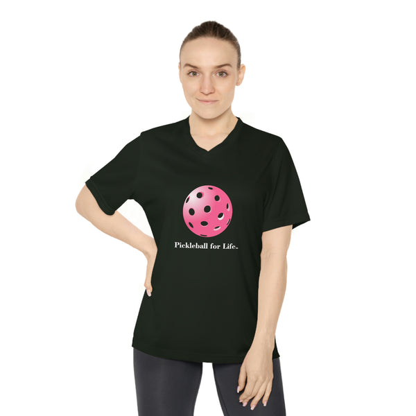 Pickleball for Life-Pink Women's Moisture-Wicking V-Neck T-Shirt - Great Pickleball Stuff