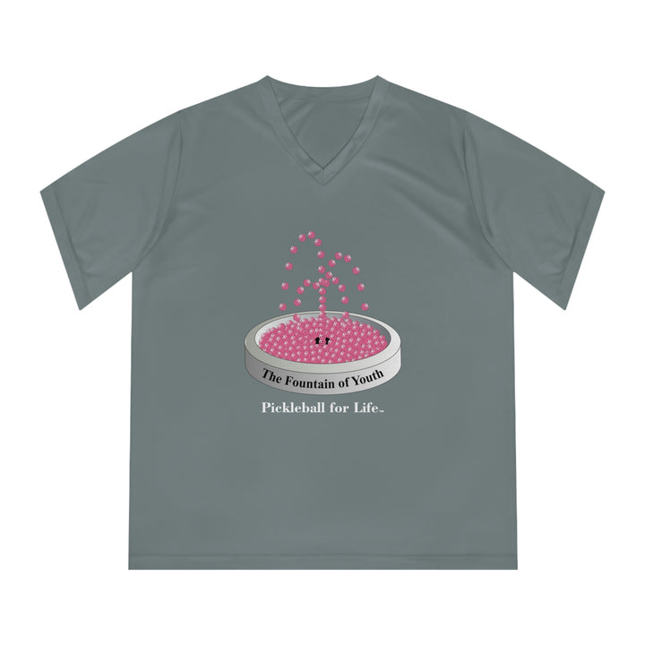 The Pickleball Fountain-Pink  Women's Moisture-Wicking V-Neck T-Shirt - Great Pickleball Stuff