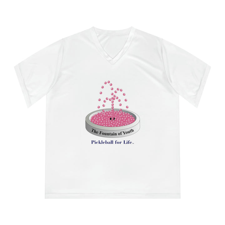 The Pickleball Fountain-Pink  Women's Moisture-Wicking V-Neck T-Shirt - Great Pickleball Stuff