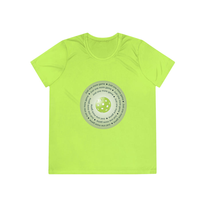 Just One More Game-Green Women's Moisture-Wicking T-Shirt - Great Pickleball Stuff