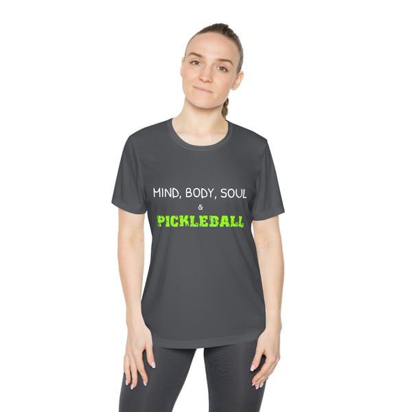 Mind, Body, Soul & Pickleball Women's Moisture-Wicking T-Shirt - Great Pickleball Stuff