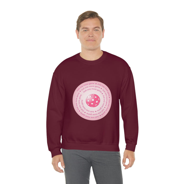 Just One More Game-Pink Unisex Crewneck Sweatshirt - Great Pickleball Stuff