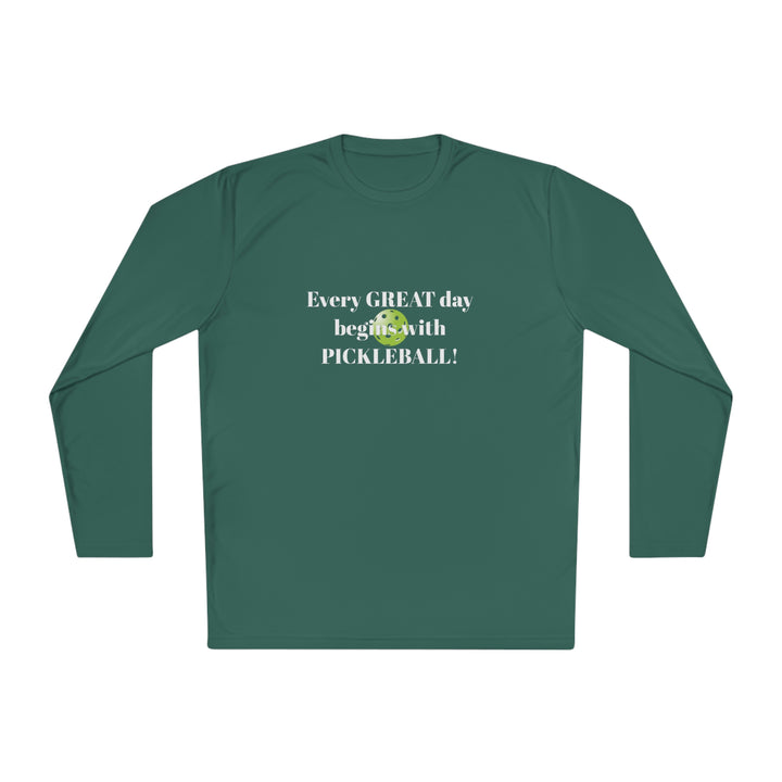 Every Great Day Begins with Pickleball! Unisex Moisture-Wicking Long Sleeve Tee - Great Pickleball Stuff