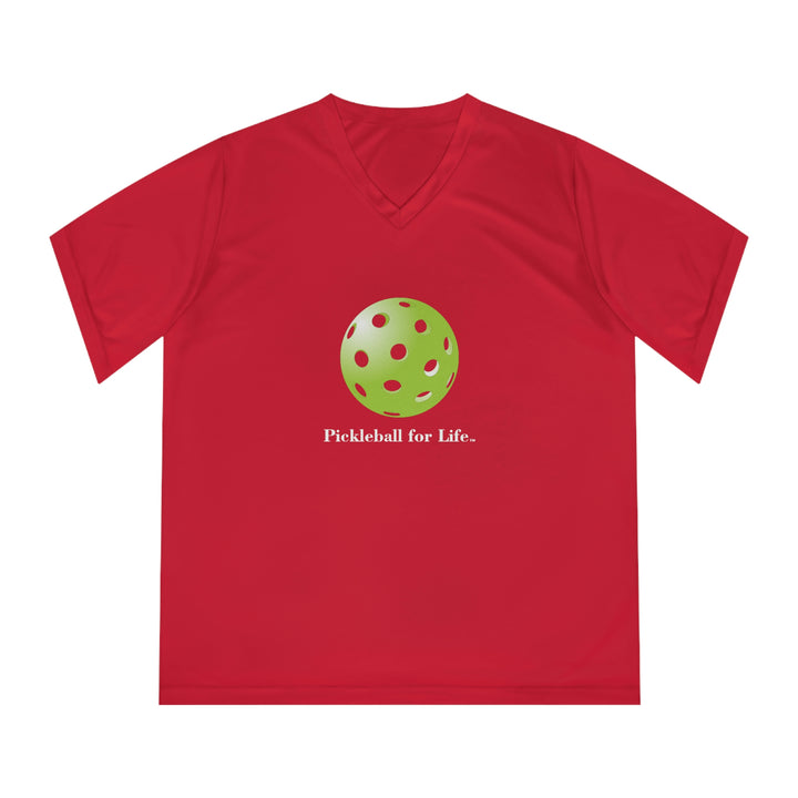 Pickleball for Life-Green Women's Moisture-Wicking V-Neck T-Shirt - Great Pickleball Stuff