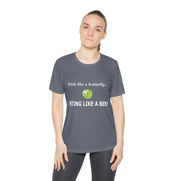 Dink Like a Butterfly, Sting Like a Bee Women's Moisture-Wicking T-Shirt - Great Pickleball Stuff