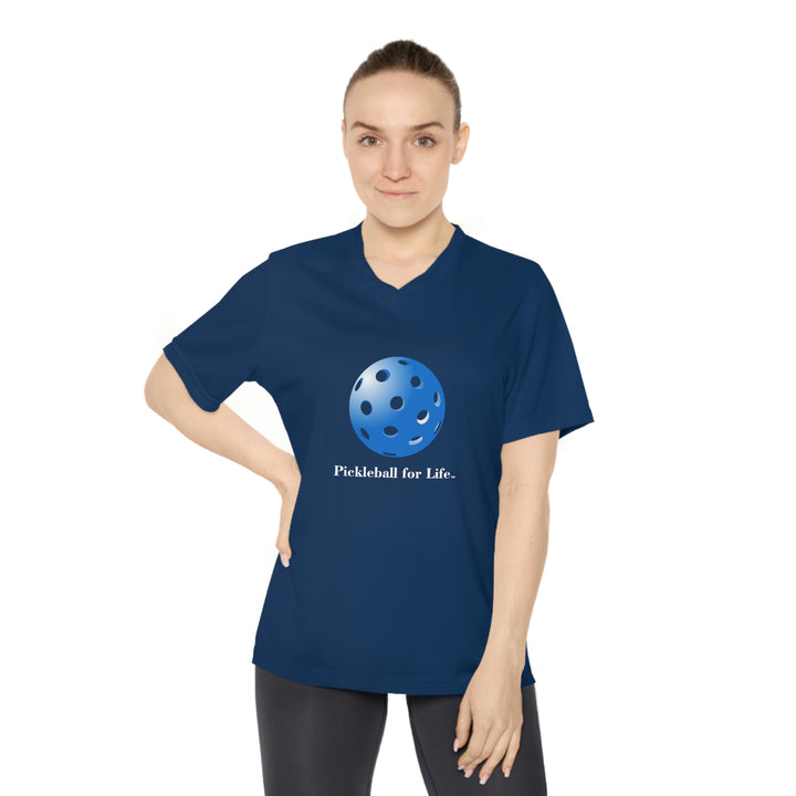 Pickleball for Life-Blue Women's Moisture-Wicking V-Neck T-Shirt - Great Pickleball Stuff