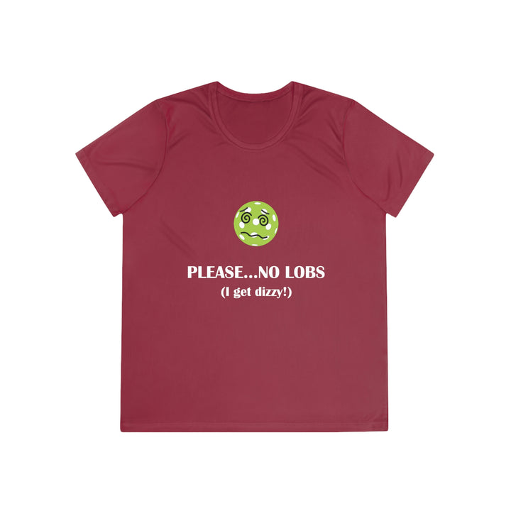 Please No Lobs-I Get Dizzy Women's Moisture-Wicking T-Shirt - Great Pickleball Stuff