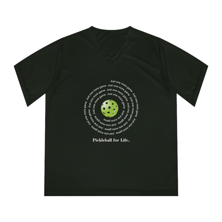 Just One More Game-Spiral Women's Moisture-Wicking V-Neck T-Shirt - Great Pickleball Stuff