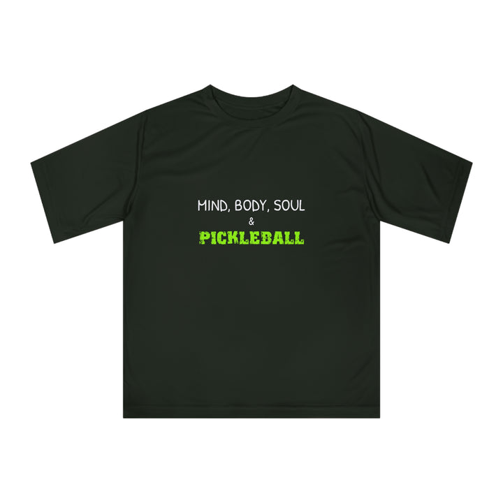 Mind, Body, Soul & Pickleball Unisex Moisture-Wicking T-Shirt - Great Pickleball Stuff