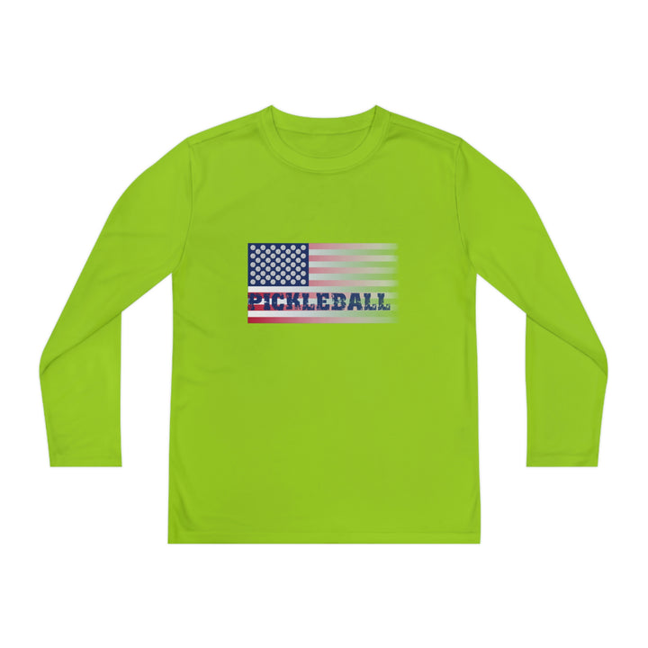 Pickleball Flag (Faded) Youth Long Sleeve Moisture-Wicking T-Shirt - Great Pickleball Stuff