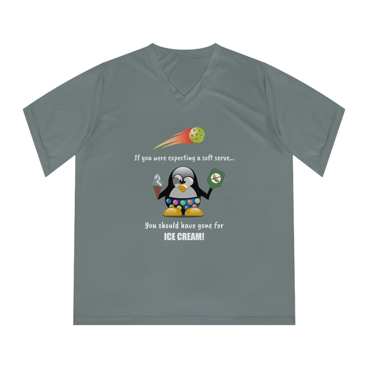 If You Were Expecting a Soft Serve, You Should Have Gone for Ice Cream-Penguin Women's Moisture-Wicking V-Neck T-Shirt - Great Pickleball Stuff