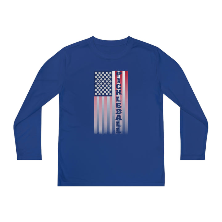 Pickleball Flag Vertical-2 (Faded) Youth Long Sleeve Moisture-Wicking T-Shirt - Great Pickleball Stuff